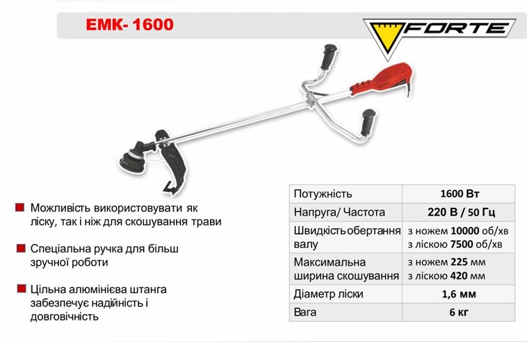 Электротриммер Forte ЕМК-1600.