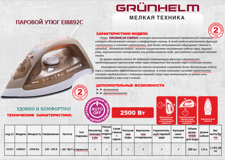 Праска Grunhelm EI8892С недорого