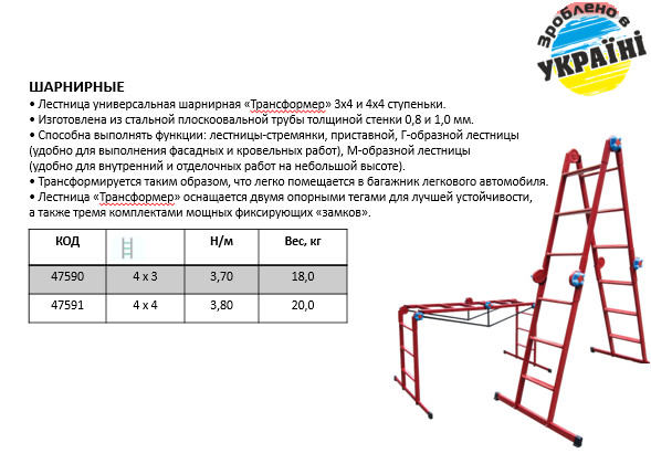 Лестница шарнирная Технолог «Трансформер» 4х4