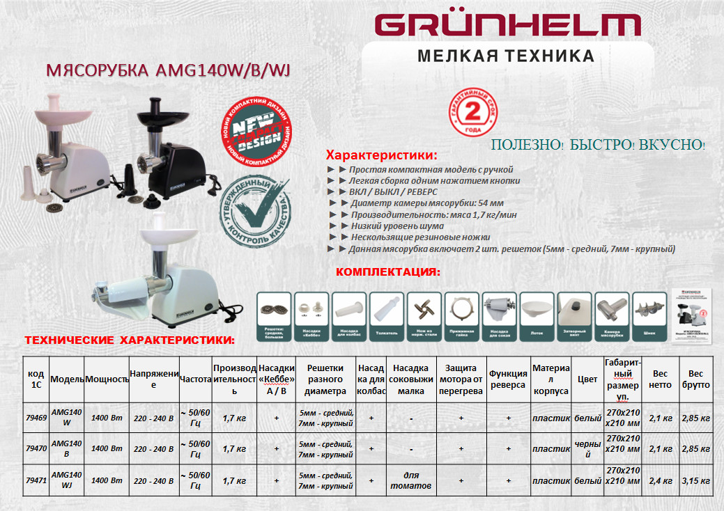 Мясорубка электрическая Grunhelm AMG140W