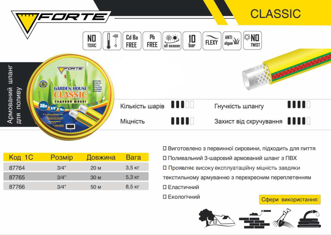 Шланг поливочный Forte Classic 3/4 20 м